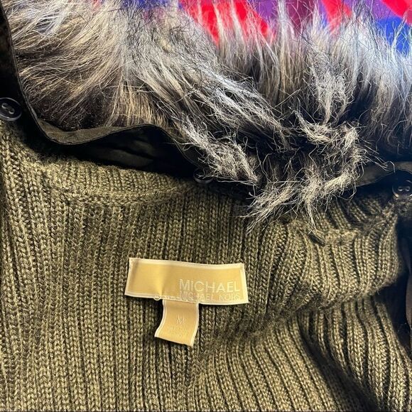 Michael Kors Grey Faux Fur Ribbed Sweater Cardigan Size Medium - Picture 4 of 12